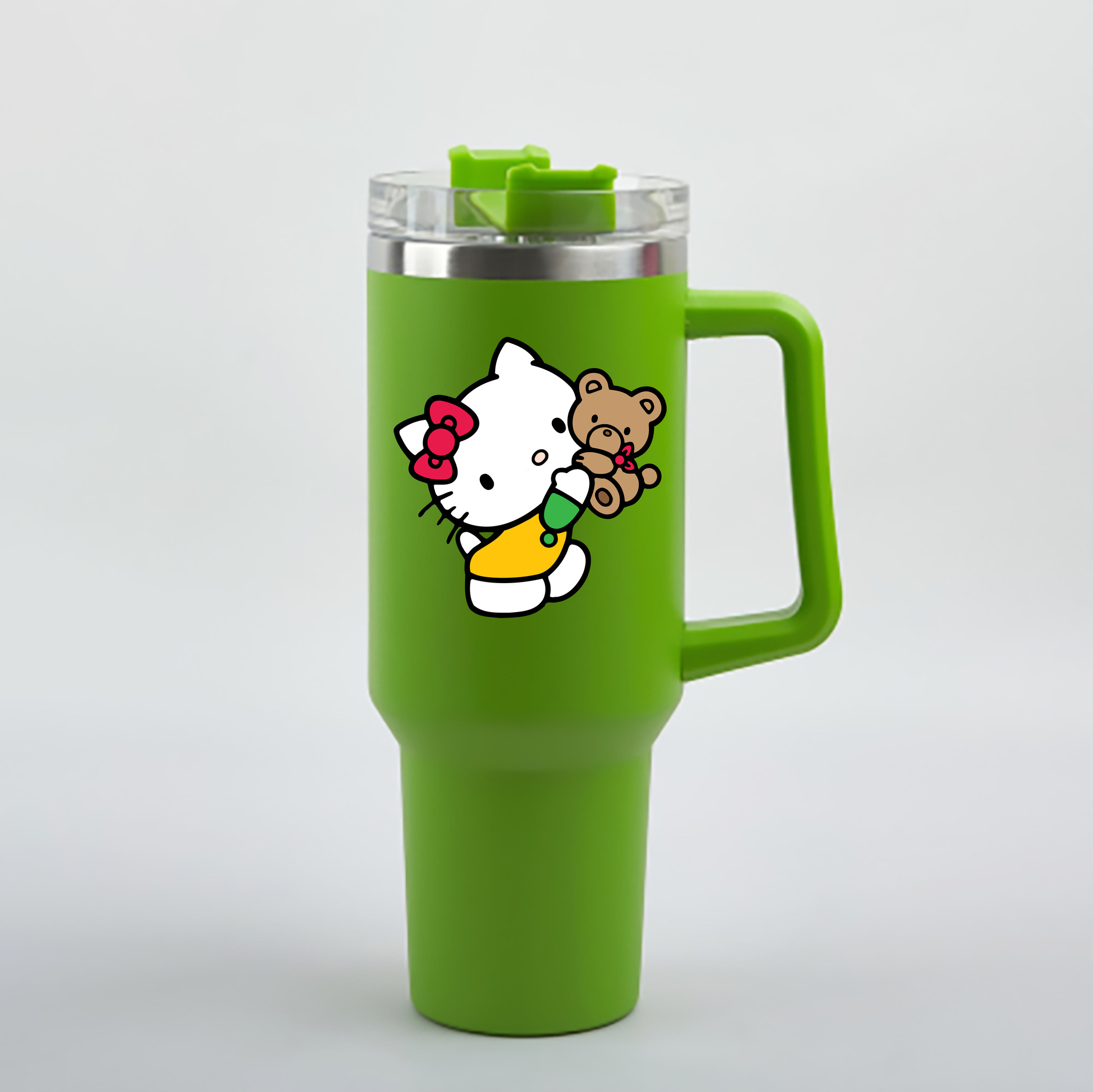 （画像用） Hello Kitty ハローキティ 1200mL車用タンブラー - クリスタルステッカー（プラスチックストロー付き）